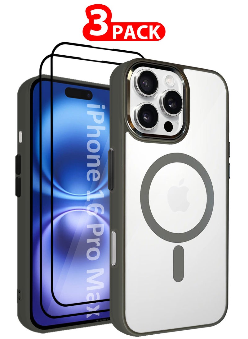 مارجون ( for iPhone 16 Pro Max ) 3 Pack, Clear Case and 2 Screen Protectors Compatible with MagSafe Military-Grade Protection Classic Cover Natural - Image 1