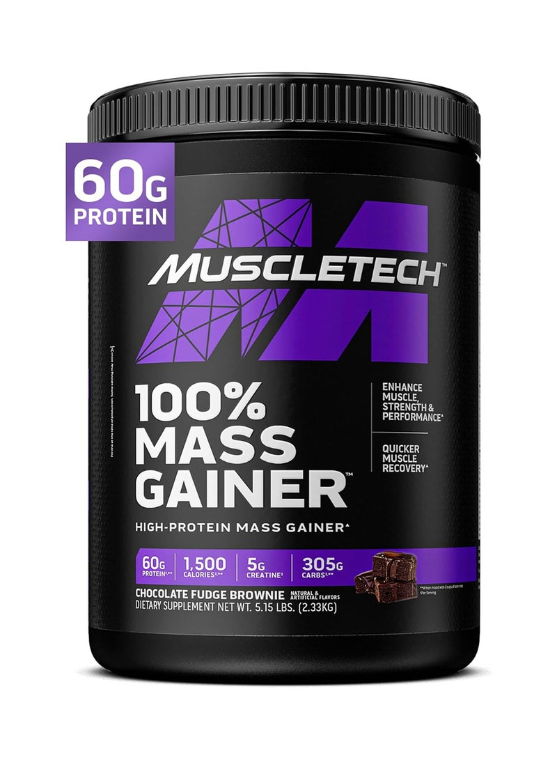 MuscleTech 100% Mass Gainer High Protein Mass Gainer Chocolate Fudge Brownie 5.15 Lbs, 2.33kg - Image 1