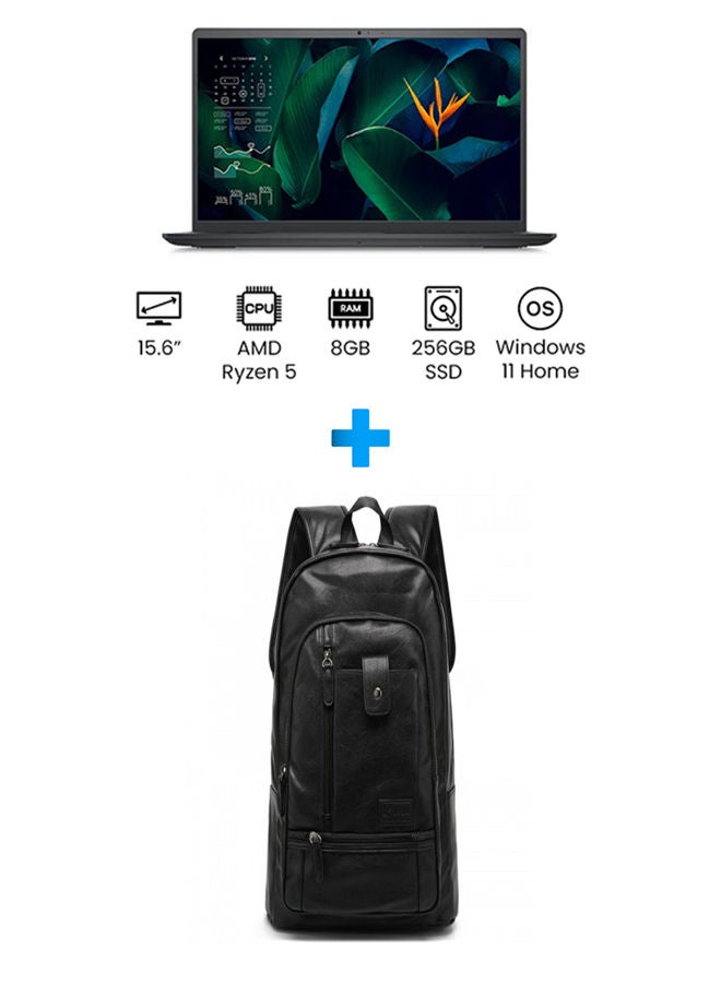 DELL Vostro 3515 Laptop With 15.6 Inch FHD/ 8 GB Ram /256 GB SSD /Amd Radeon/ Windows 11 Home /English/Arabic Grey With Casual Leather Laptop Backpack Black English/Arabic Grey  - Image 1
