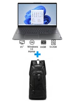 Lenovo IdeaPad 5 Laptop With 15.6 Inch FHD/ Core I5-1235U /16 GB Ram/ 512 GB SSD/ 2 GB Geforce Mx550/ Windows 11/ English/Arabic Storm Grey With Casual Leather Laptop Backpack Black English/Arabic Storm Grey  - Image 1