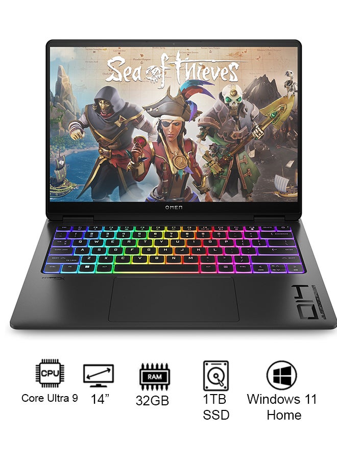 HP OMEN Transcend 9V8S7EA  Laptop With 14-Inch Display, Core Ultra 9-185H Processor/32GB RAM/1TB SSD/8GB Nvidia Geforce RTX 4070 Graphics Card/Windows 11 Home English Shadow black - Image 1