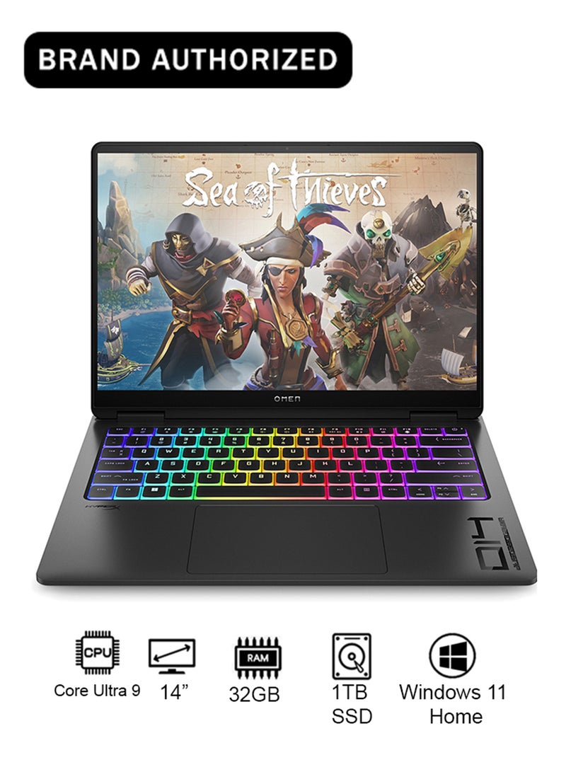 HP OMEN Transcend 9V8S7EA  Laptop With 14-Inch Display, Core Ultra 9-185H Processor/32GB RAM/1TB SSD/8GB Nvidia Geforce RTX 4070 Graphics Card/Windows 11 Home English Shadow black - Image 1