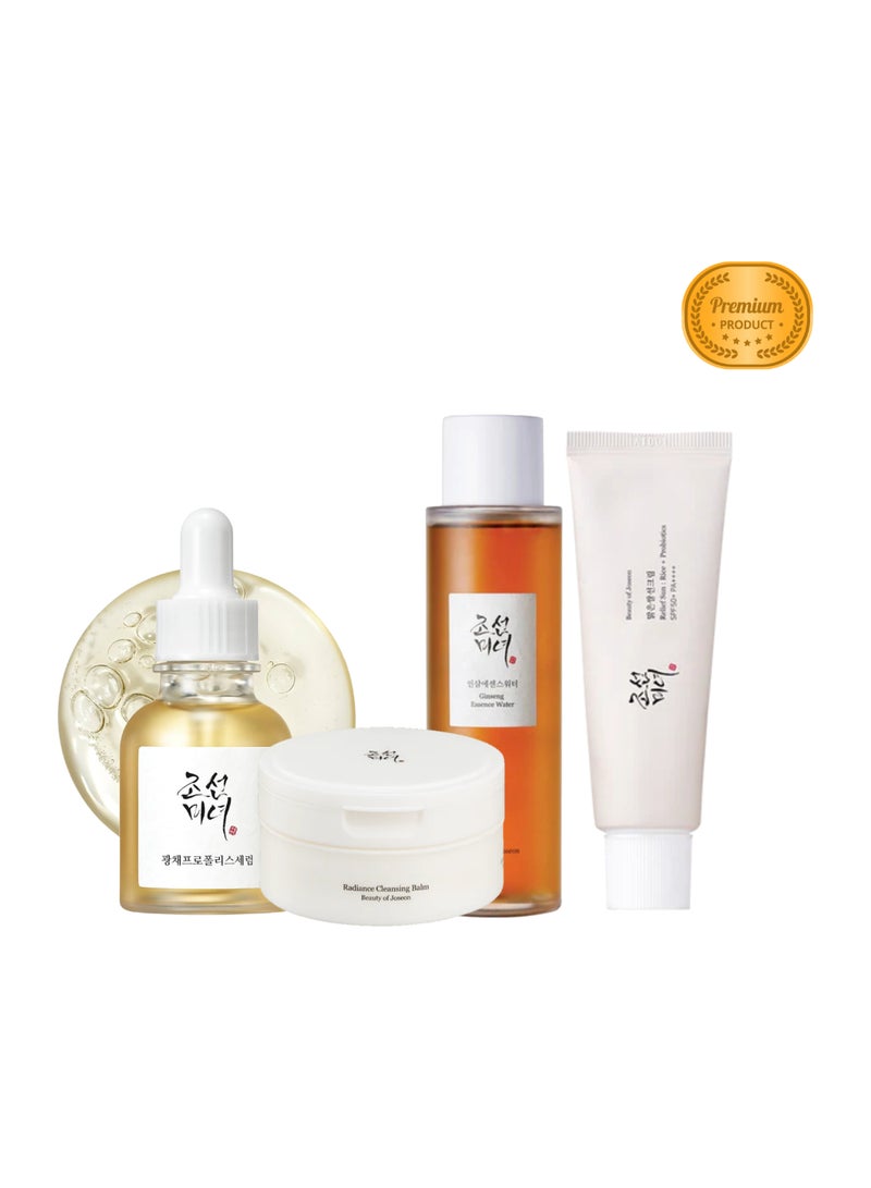 Beauty of Joseon - Timeless Glow: Beauty of Joseon’s Daily Routine -Relief Sun Rice + Probiotics, Glow Serum Propolis+Niacinamide, Ginseng Essence Water, Radiance Cleansing Balm, with Facial Massage Roller, (50ml+30ml+150ml+100ml) 330ml - Image 1