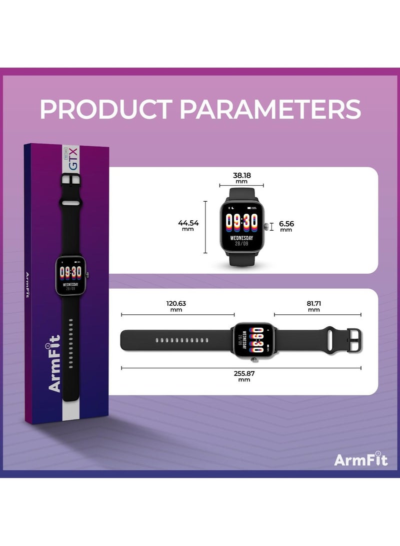 ArmFit - GTX Amoled AI Smart Watch for Men Women Android iPhone with Alexa Built-in & Bluetooth Call Fitness Tracker with IP68 Waterproof, 100+ Sports, Heart Rate SpO2 Monitor Black - Image 1