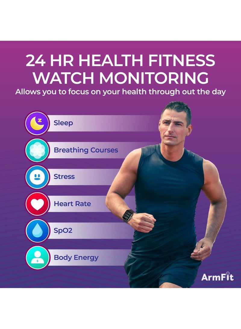 ArmFit - GTX Amoled AI Smart Watch for Men Women Android iPhone with Alexa Built-in & Bluetooth Call Fitness Tracker with IP68 Waterproof, 100+ Sports, Heart Rate SpO2 Monitor Black - Image 1