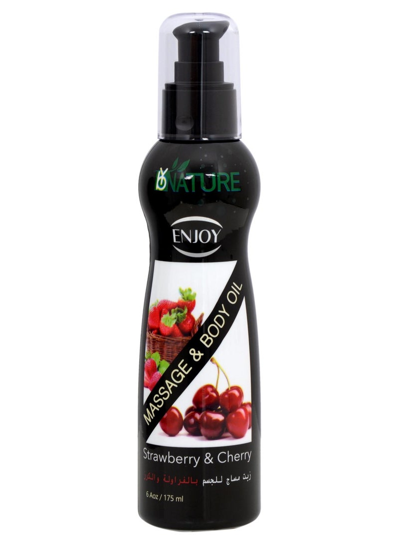 ENJOY Strawberry And Cherry Massage Oil 175Ml – Sensual Aromatherapy Blend For Smooth Skin And Relaxation - Image 1