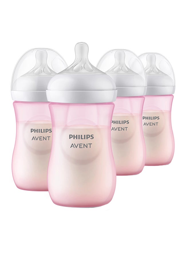 Philips Avent Natural Baby Bottle With Natural Response, Pink, 260ml, 1m+, 4 Pieces - Image 1