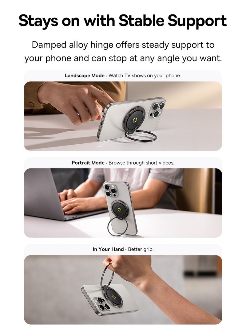 بيسوس - Magnetic Phone Ring Holder for MagSafe – Slim Magnet Ring Grip, Adjustable 360-Degree Rotation, Secure Finger Phone Stand, Lightweight & Portable Design, Ideal for Hands-Free Use, Compatible with iPhone 16/15/14/13/12/11 Pro Max/Mini, Perfect MagSafe Accessories for Enhanced Grip Magnetic Ring II- Black - Image 1