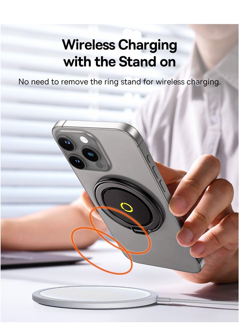 بيسوس - Magnetic Phone Ring Holder for MagSafe – Slim Magnet Ring Grip, Adjustable 360-Degree Rotation, Secure Finger Phone Stand, Lightweight & Portable Design, Ideal for Hands-Free Use, Compatible with iPhone 16/15/14/13/12/11 Pro Max/Mini, Perfect MagSafe Accessories for Enhanced Grip Magnetic Ring II- Black - Image 1