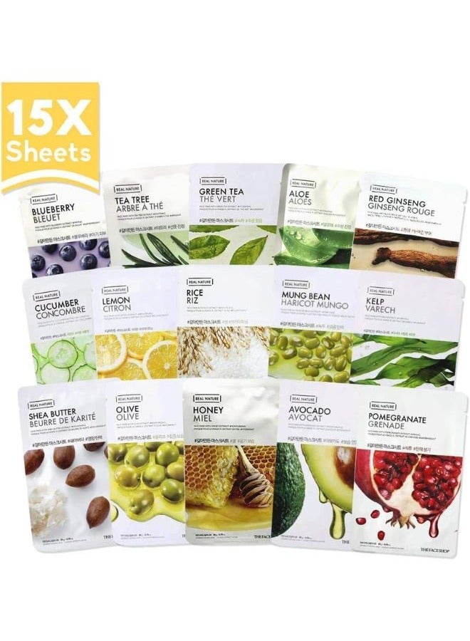 THE FACE SHOP The Face Shop Real Nature Facial Mask Sheets (15 Pack) 300grams  - Image 1