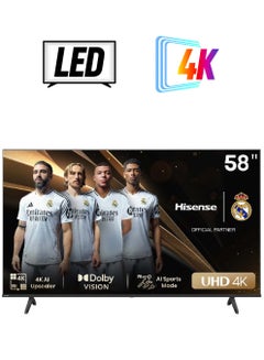 Hisense 58 Inch 4K AI Upscale UHD Smart TV | 60Hz | Precision Colour | Dolby Vision | Game Mode PLUS | VIDAA Smart TV | Voice Control | 58A6N Black  - Image 1