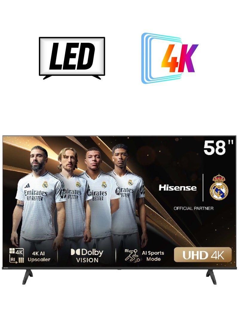 Hisense 58 Inch 4K AI Upscale UHD Smart TV | 60Hz | Precision Colour | Dolby Vision | Game Mode PLUS | VIDAA Smart TV | Voice Control | 58A6N Black  - Image 1