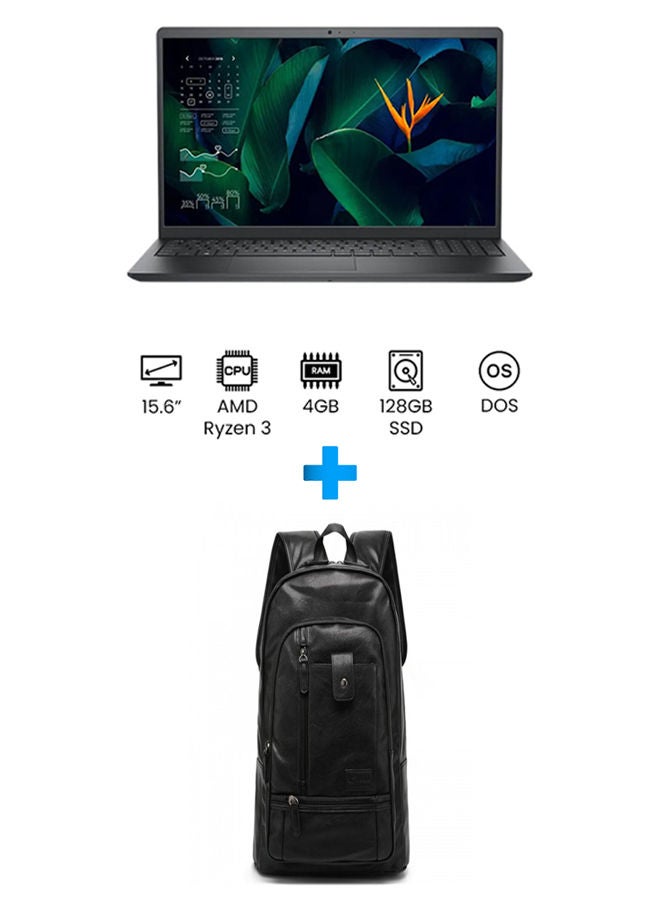 DELL Vostro 3515-5 Laptop With 15.6 Inch HD /Ryzen 3 3250U /4 GB Ram /128 GB SSD /Amd Radeon /Free Dos English/Arabic Carbon Black With Casual Leather Laptop Backpack Black English/Arabic Carbon Black  - Image 1