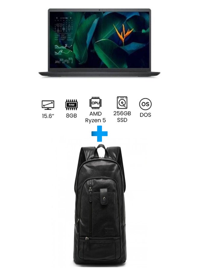 DELL Vostro 3515 Laptop With 15.6 Inch FHD /Ryzen 5 3450U/ 8 GB Ram/ 256 GB SSD/ Radeon Rx Vega 8 /Free Dos/ English/Arabic Black With Casual Leather Laptop Backpack Black English/Arabic Black  - Image 1