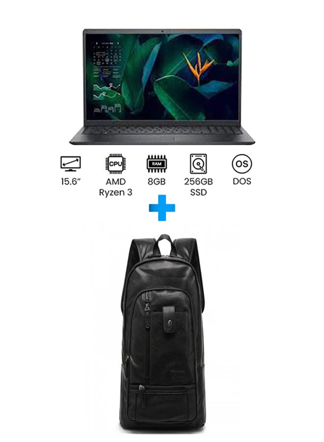 DELL Vostro 15 3515 Laptop With 15.6 Inch FHD /Ryzen 3 3250U /8 GB Ram /256 GB SSD/ 8 GB Amd Radeon /Free Dos /English/Arabic Carbon Black With Casual Leather Laptop Backpack Black English/Arabic Carbon Black  - Image 1