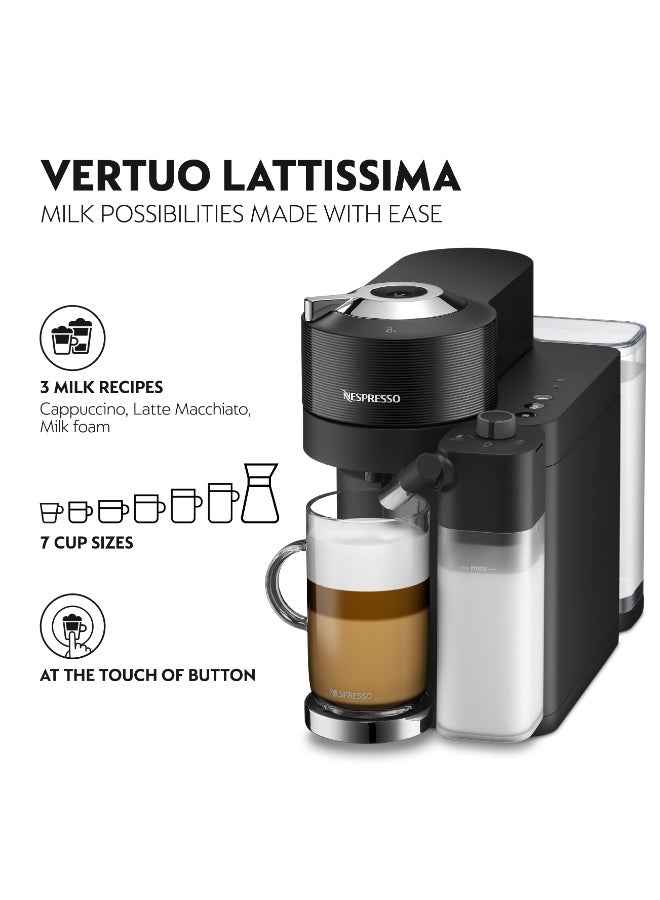 نسبرسو نسبريسو فيرتو لاتيسيما GDV5 ماكينة تحضير القهوة بالكبسولات، مع خافقة الحليب آيروتشينو 3 لرغوة الحليب للكابتشينو واللاتيه، تحضر 7 أحجام أكواب للقهوة السوداء، 1.6 لتر، أسود 1.6 L 1500 W GDV5-GB-BK-NE - Image 2