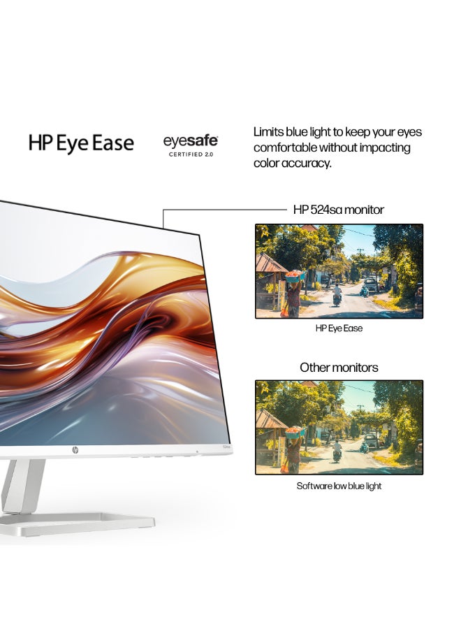 HP - Series 5 524SA 23.8" FHD Monitor with Speakers, IPS Display, 100Hz Refresh Rate, 5ms (GtG with Overdrive), Tilt Adjustable, Micro Edge On 3 Sides, 16.7m Colors, White - Image 1