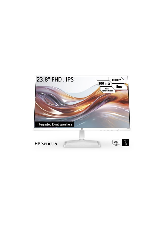 HP - Series 5 524SA 23.8" FHD Monitor with Speakers, IPS Display, 100Hz Refresh Rate, 5ms (GtG with Overdrive), Tilt Adjustable, Micro Edge On 3 Sides, 16.7m Colors, White - Image 1