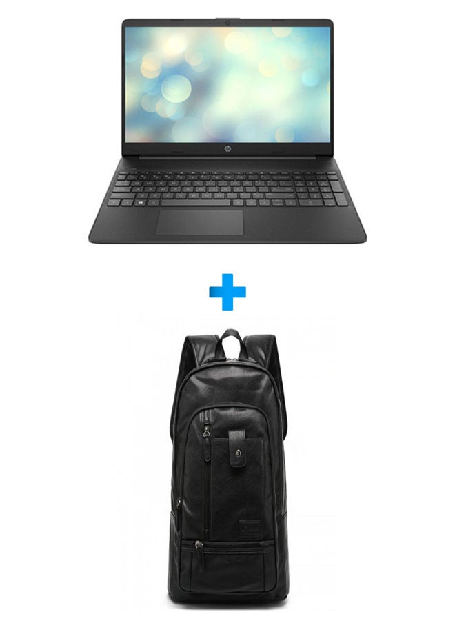 15S-Eq2009Ne Laptop With 15.6 Inch FHD /Ryzen 7 5700U /8 GB Ram /512 GB SSD /Amd Radeon /Free Dos/ English/Arabic Jet Black With Casual Leather Laptop Backpack Black English/Arabic Jet Black