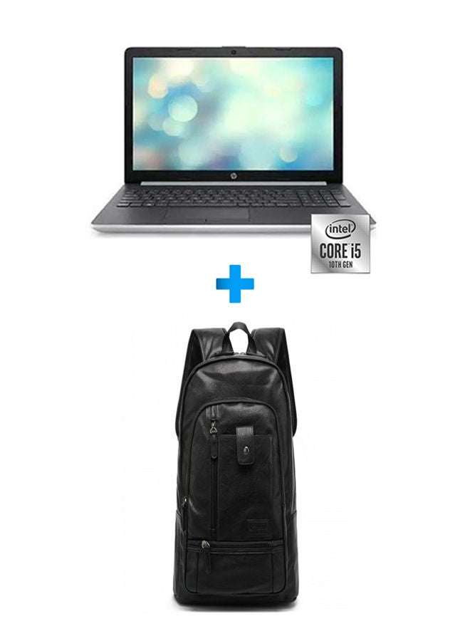 15-Dw3088Ne Laptop With 15.6 Inch FHD /Core I5-1135G7 /8 GB Ram /512 GB SSD /Geforce Mx350/ Free Dos/ English/Arabic Silver With Casual Leather Laptop Backpack Black English/Arabic Silver