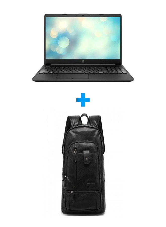 15-Gw0054Nia Laptop With 15.6 Inch HD /Ryzen 3 3250U /4 GB Ram /1 Tb HDD/ Amd Radeon/ Free Dos /English/Arabic Black With Casual Leather Laptop Backpack Black English/Arabic Black