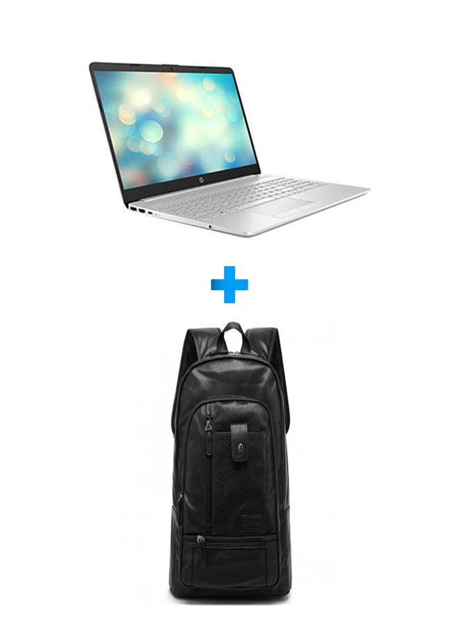 15-Dw3089Ne Laptop With 15.6 Inch FHD /Core I5-1135G7 /8 GB Ram /512 GB SSD /2 GB Geforce Mx350 /Free Dos /English/Arabic Silver With Casual Leather Laptop Backpack Black English/Arabic Silver