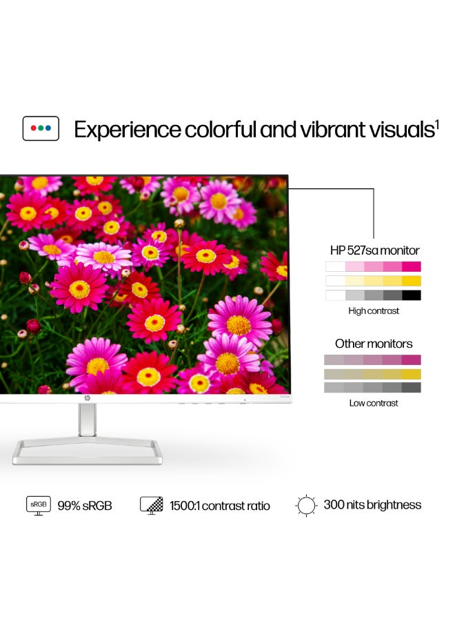 HP - Series 5 527SA Monitor, 27" FHD IPS Display, 100Hz Refresh Rate, 5ms (GtG W/ Overdrive) Response Time, 2x 2W Speaker, Tilt Adjustable, 3-Sided Micro-Edge Bezel White - Image 1
