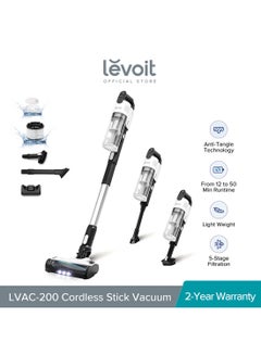 ليفويت LVAC-200 Cordless Vacuum Cleaner with Anti Hair Wrap, Pet Hair Nozzle, Up to 50 Mins, 4 in 1 Vacuum Cleaner with over 99.9% Filtration Performance 180 W LVAC-200 White/Black  - Image 1