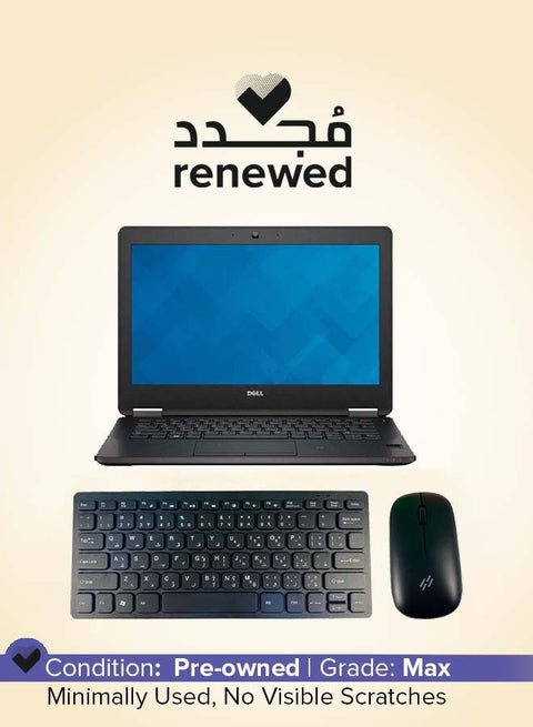 Renewed - Latitude E7270 With 12.5 Inch HD Display,Core i5 Processor/6th Gen/8GB RAM/256GB SSD/Intel HD Graphics/Windows 10 With Keyboard + Mouse English Black