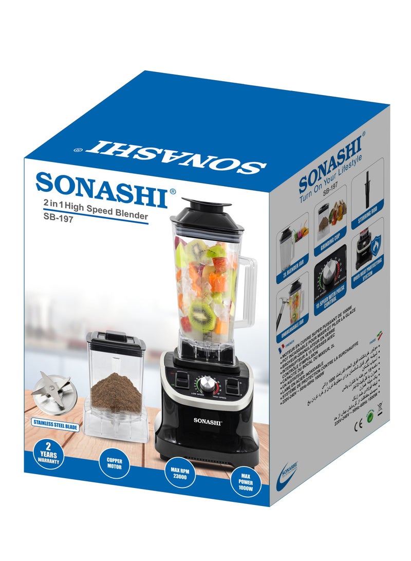 سوناشي - 2-in-1 High-Speed Blender with 2L Unbreakable Jar | 15 Speeds with Pulse Control & Overheat Protection | Grinding/Blending/Ice Crushing | Blender for Shakes, Smoothies, Nuts and Ice 1000W SB-197 2 L 1000 W SB-197 Black - Image 1