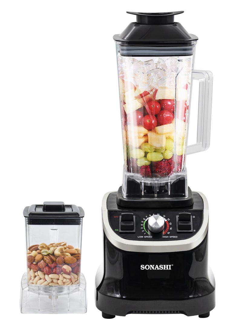 سوناشي 2-in-1 High-Speed Blender with 2L Unbreakable Jar | 15 Speeds with Pulse Control & Overheat Protection | Grinding/Blending/Ice Crushing | Blender for Shakes, Smoothies, Nuts and Ice 1000W SB-197 2 L 1000 W SB-197 Black  - Image 1