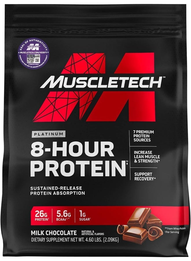MuscleTech Platinum 8-Hour Protein with Sustained-Release Protein Absorption, Milk Chocolate Flavor 4.60 lbs  - Image 1