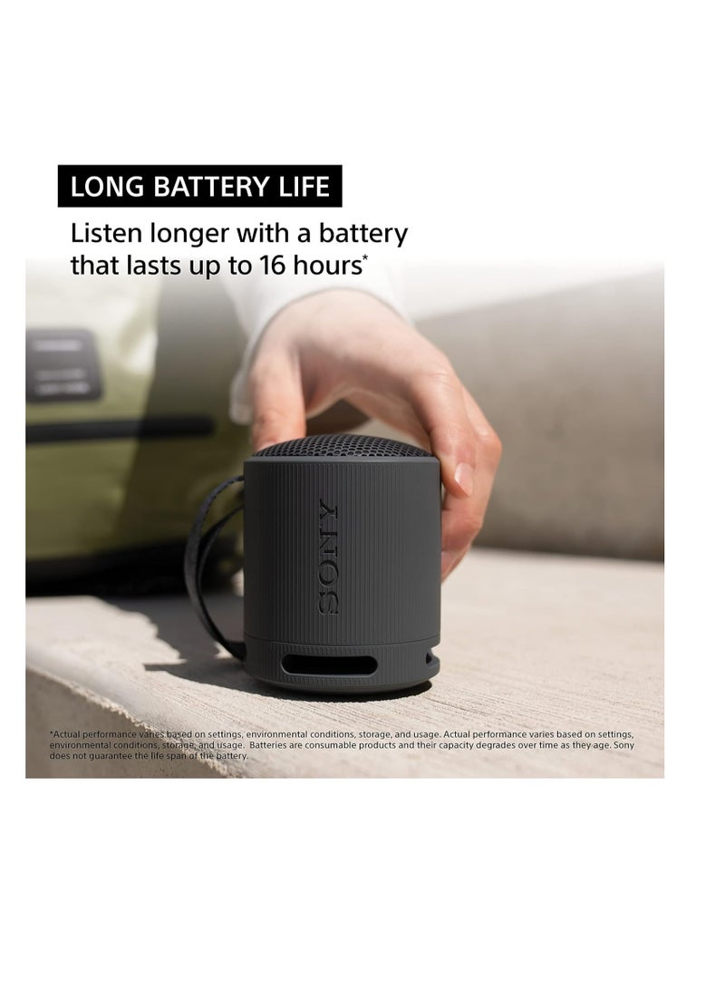 سوني - SRS-XB100 Wireless Bluetooth Portable Lightweight Super-Compact Travel Speaker, Extra-Durable IP67 Waterproof & Dustproof, 16 Hour Battery, Versatile Strap, and Hands-Free Calling New Black - Image 1
