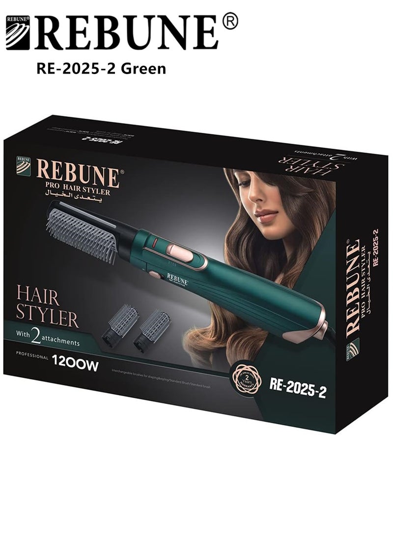 REBUNE Original Hair Styler 1200W Hot Air Brush Volumizer RE-2025-2 Green Hair Straightener Brush Green/Gold - Image 1