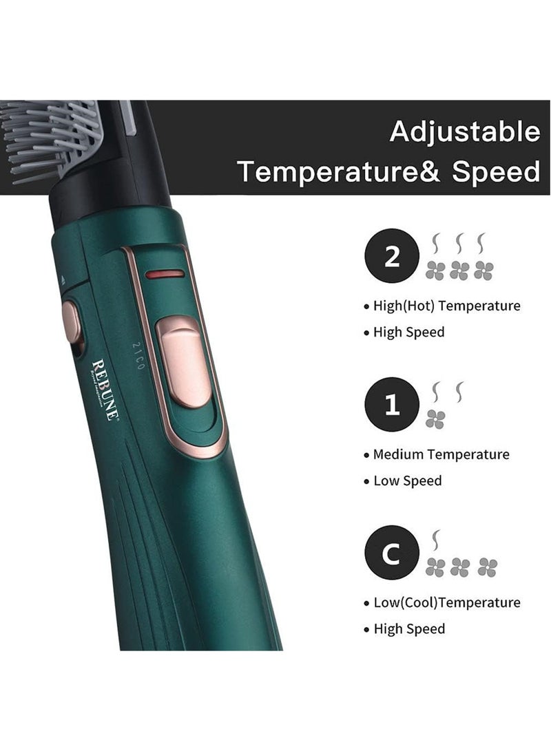 REBUNE Original Hair Styler 1200W Hot Air Brush Volumizer RE-2025-2 Green Hair Straightener Brush Green/Gold - Image 5
