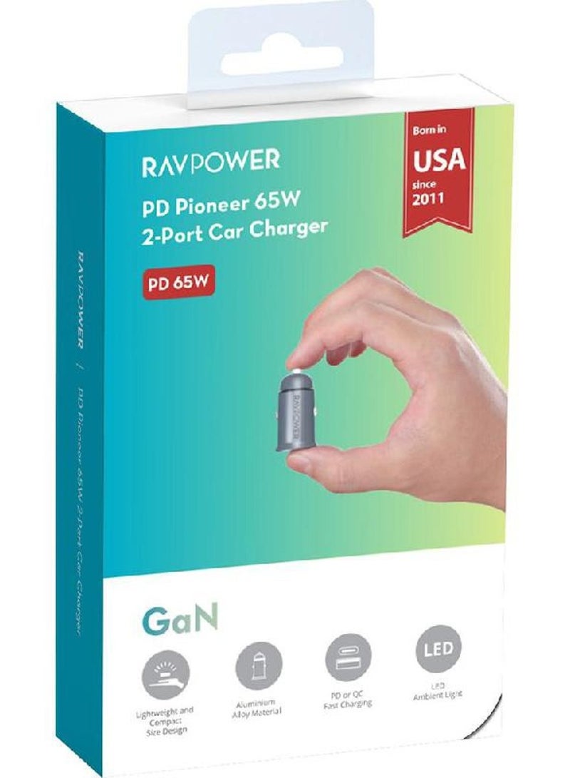 راف باور RAVPower PD Pioneer 65W 2-Port GaN Car Charger Black - Image 2