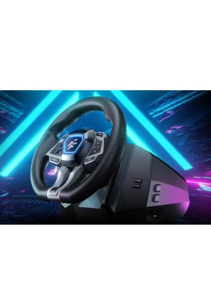 FLASHFIRE - F107 IMOLA Racing Wheel with Force Feedback, 6-Speed Shifter, 900° Rotation, Hall-Effect Sensor, Vibration Motors, Pedals & F5 PS5 Converter - Compatible with PS5, PS4, Xbox One/X/S, Switch, PC - Red/Black - Image 1
