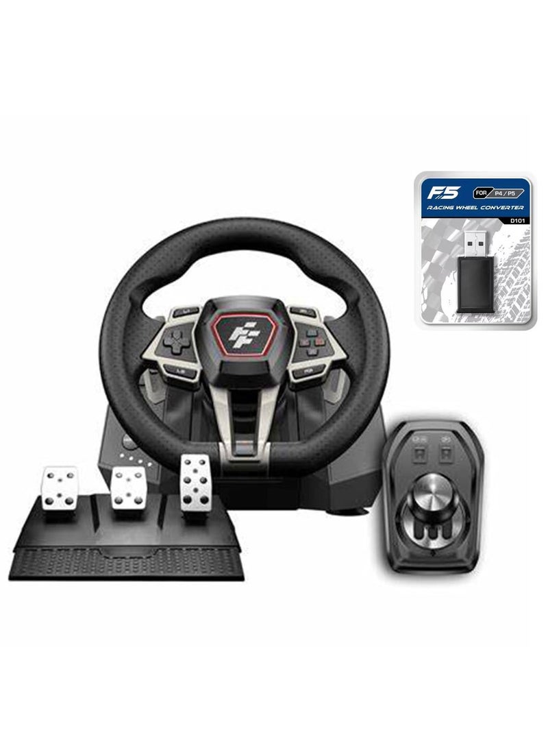FLASHFIRE - F107 IMOLA Racing Wheel with Force Feedback, 6-Speed Shifter, 900° Rotation, Hall-Effect Sensor, Vibration Motors, Pedals & F5 PS5 Converter - Compatible with PS5, PS4, Xbox One/X/S, Switch, PC - Red/Black - Image 1