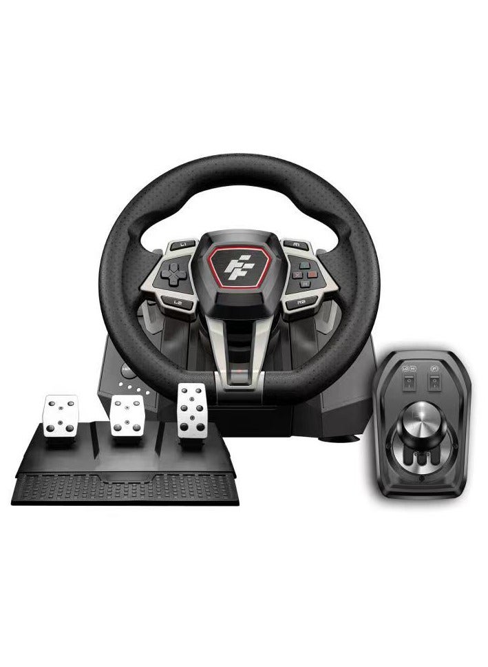 FLASHFIRE - F107 IMOLA Racing Wheel with Force Feedback, 6-Speed Shifter, 900° Rotation, Hall-Effect Sensor, Vibration Motors, Pedals & F5 PS5 Converter - Compatible with PS5, PS4, Xbox One/X/S, Switch, PC - Red/Black - Image 1