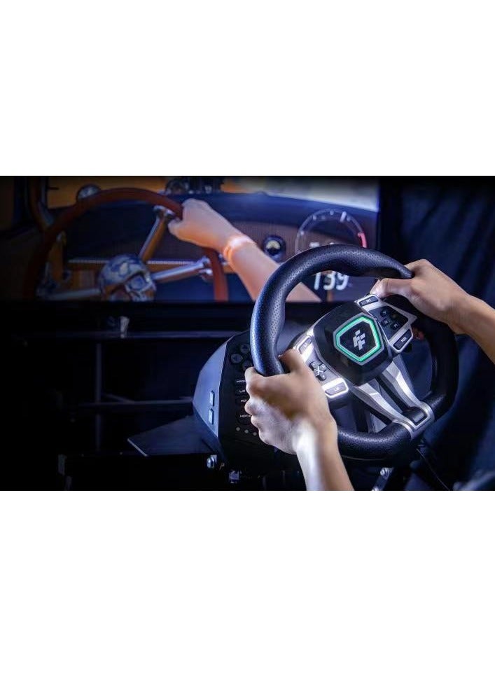 FLASHFIRE - F107 IMOLA Racing Wheel with Force Feedback, 6-Speed Shifter, 900° Rotation, Hall-Effect Sensor, Vibration Motors, Pedals & F5 PS5 Converter - Compatible with PS5, PS4, Xbox One/X/S, Switch, PC - Red/Black - Image 1
