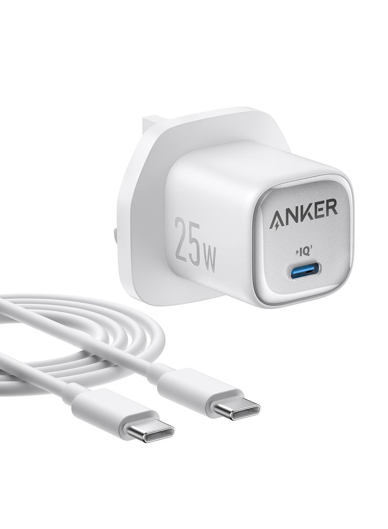 Anker - 25W USB C Plug, Supports PPS Fast Charging for for iPhone 16/16 Pro/16 Pro Max/15, Samsung Galaxy S25/S24/Z Fold/Z Flip/Tab (5 ft USB C Cable Included) White - Image 1