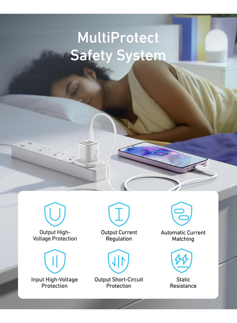 Anker - 25W USB C Plug, Supports PPS Fast Charging for for iPhone 16/16 Pro/16 Pro Max/15, Samsung Galaxy S25/S24/Z Fold/Z Flip/Tab (5 ft USB C Cable Included) White - Image 1