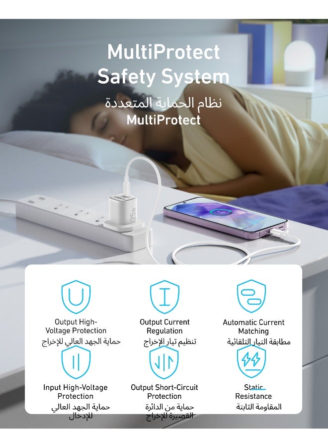 25W USB C Plug, Supports PPS Fast Charging for for iPhone 16/16 Pro/16 Pro Max/15, Samsung Galaxy S25/S24/Z Fold/Z Flip/Tab (5 ft USB C Cable Included) White