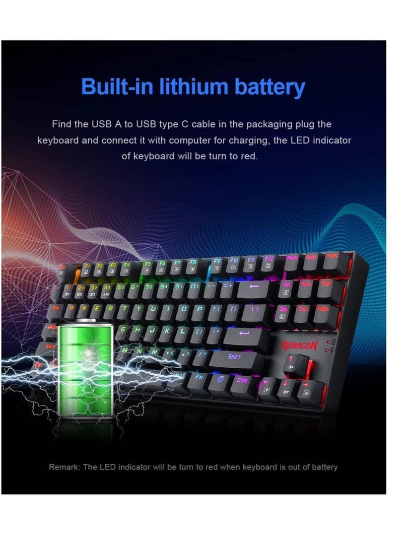REDRAGON - REDRAGON K552 KUMARA PRO RGB Wireless Gaming Mechanical Keyboard - Blue Switches - Wireless 2.4Ghz | Bluetooth | Wired Type C Cable(Black) - Image 1