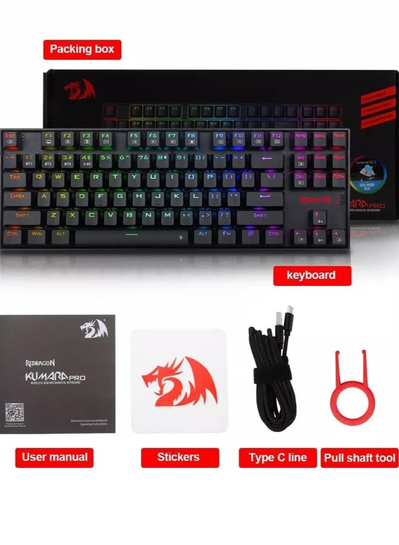 REDRAGON - REDRAGON K552 KUMARA PRO RGB Wireless Gaming Mechanical Keyboard - Blue Switches - Wireless 2.4Ghz | Bluetooth | Wired Type C Cable(Black) - Image 1
