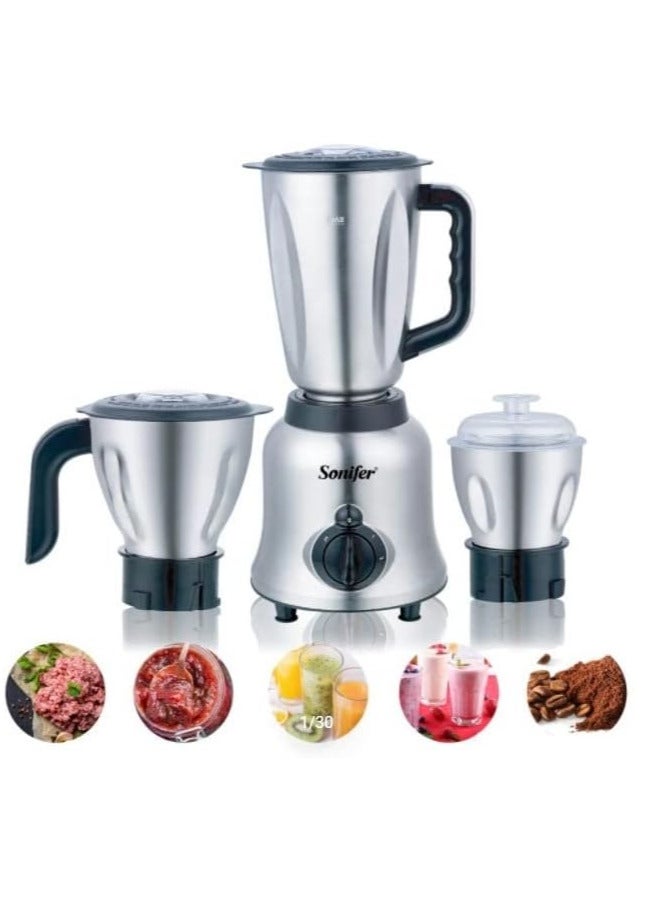 Sonifer - Sonifer SF-8062 high quality home use 220v ac motor electric table stainless steel 3 in 1 grinder mincer blender set,400W,1.4L. 400 W SF-8062 stainless steel - Image 1