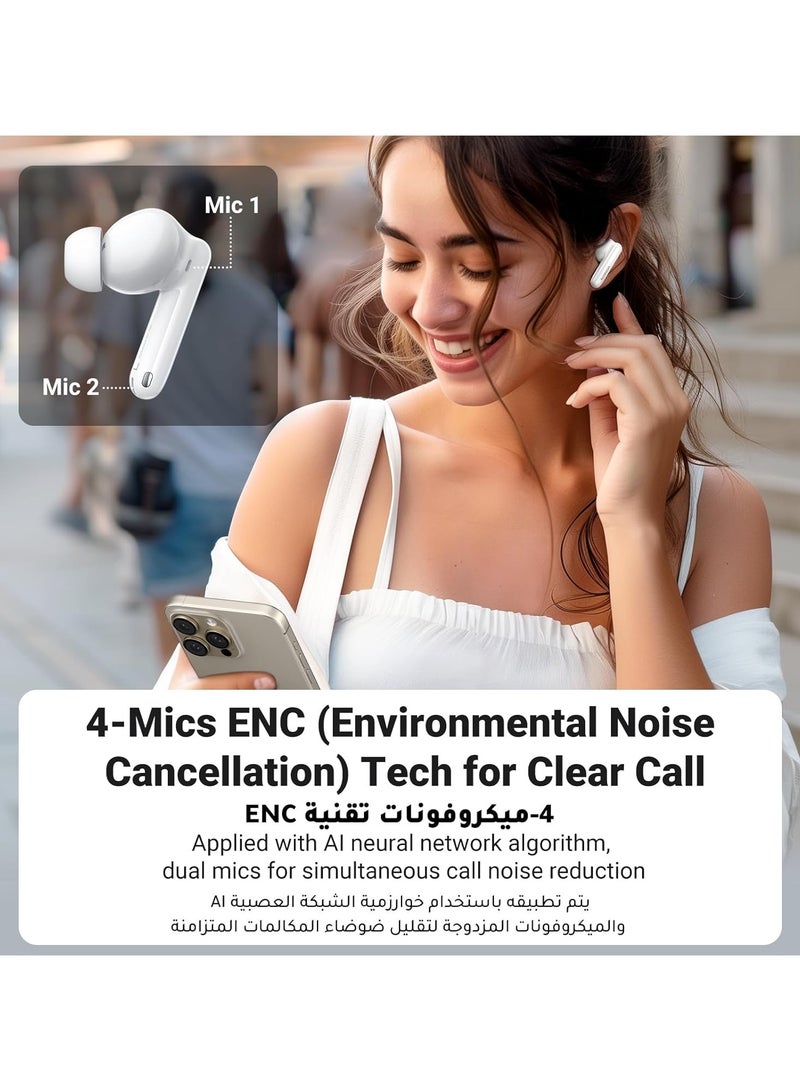 Ugreen - UGREEN HiTune T3 Pro Bluetooth 5.4 Earbuds, Active Noise Cancellation Earphones, 4 Mics ENC Clear Call Headsets, 30H Playtime USB C Fast Charging, IPX5 Waterproof, Customised APP 2 Devices Connection white - Image 1