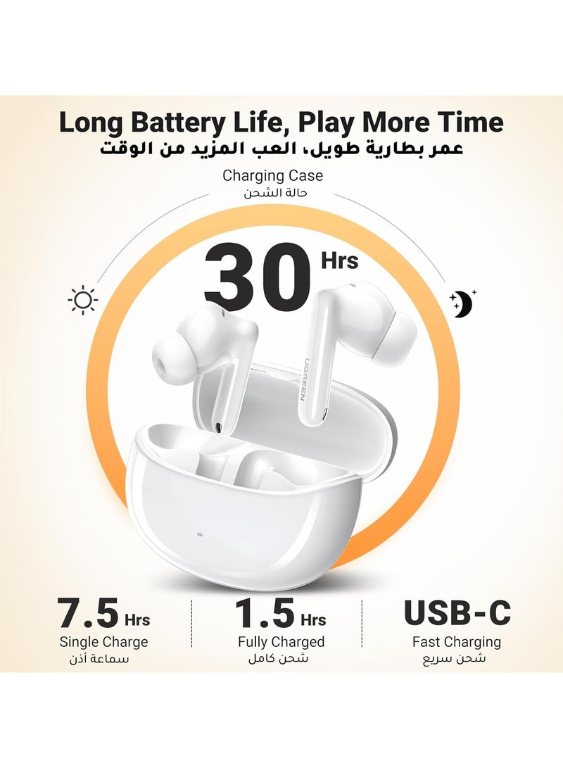 Ugreen - UGREEN HiTune T3 Pro Bluetooth 5.4 Earbuds, Active Noise Cancellation Earphones, 4 Mics ENC Clear Call Headsets, 30H Playtime USB C Fast Charging, IPX5 Waterproof, Customised APP 2 Devices Connection white - Image 1