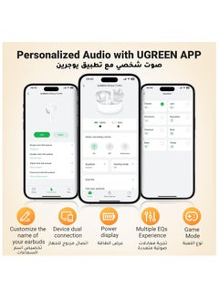 Ugreen UGREEN HiTune T3 Pro Bluetooth 5.4 Earbuds, Active Noise Cancellation Earphones, 4 Mics ENC Clear Call Headsets, 30H Playtime USB C Fast Charging, IPX5 Waterproof, Customised APP 2 Devices Connection white  - Image 4