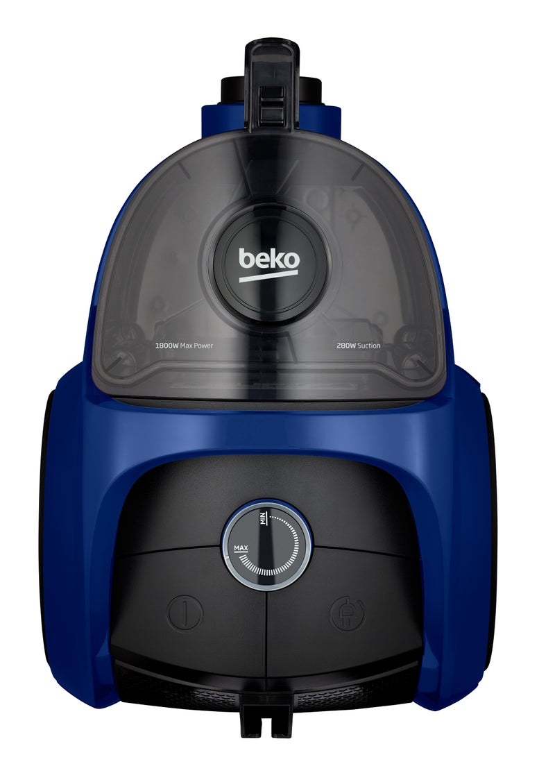 بيكو Baggless Vacuum Cleaner - 1800 Watts - 2.7 Liters Capacity - 280 Air Watt Suction Power - HEPA Filter 2.7 L 1800 W VCO 64320 WD Black - Blue  - Image 1